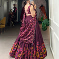 Floral Tussar Silk Lehangas