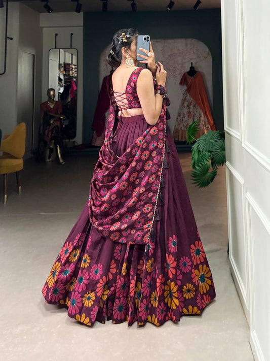Floral Tussar Silk Lehangas