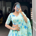 Floral Print Tabby Silk Lehangas