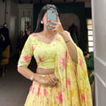 Floral Print Tabby Silk Lehangas