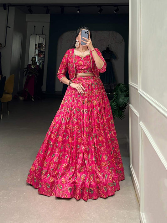 Floral Tussar Silk Coat Lehenga