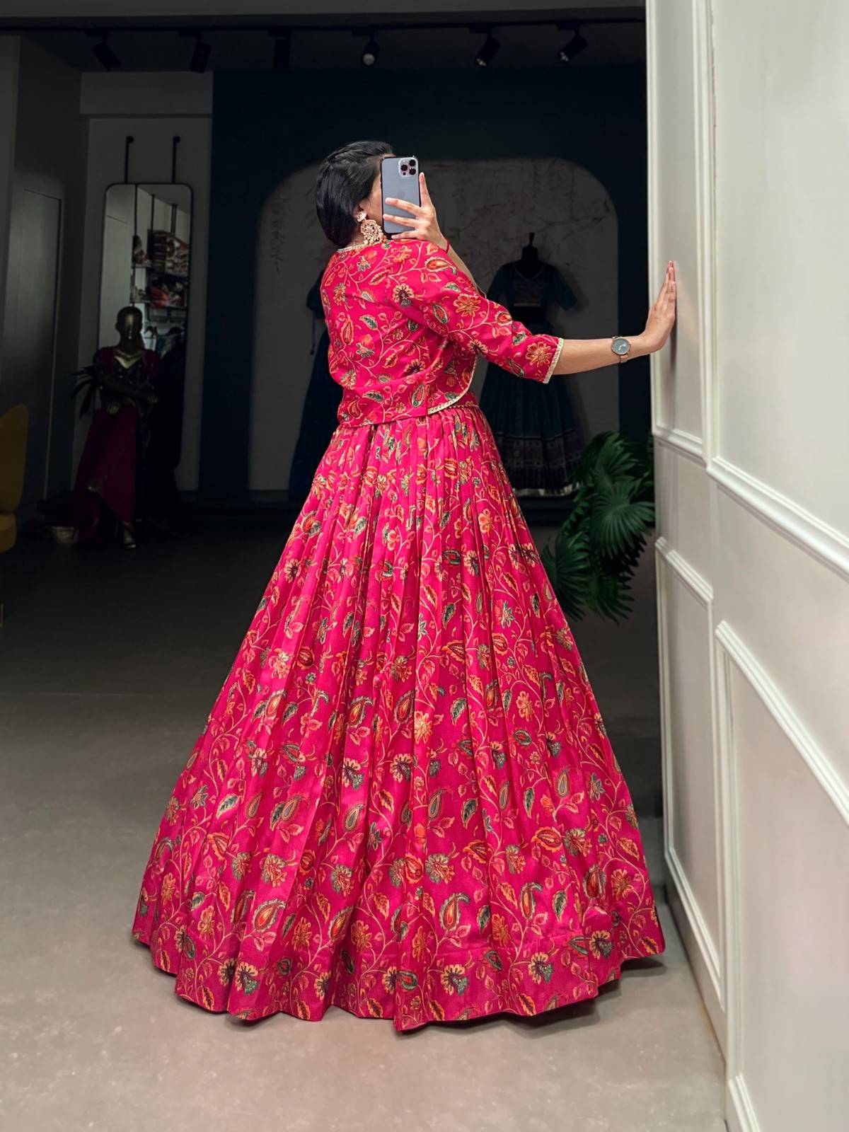 Floral Tussar Silk Coat Lehenga
