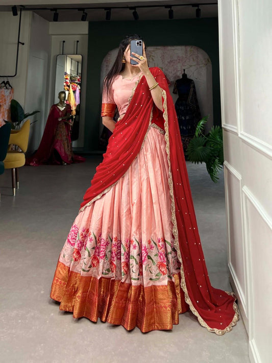 Embroidery Cotton Silk Lehangas