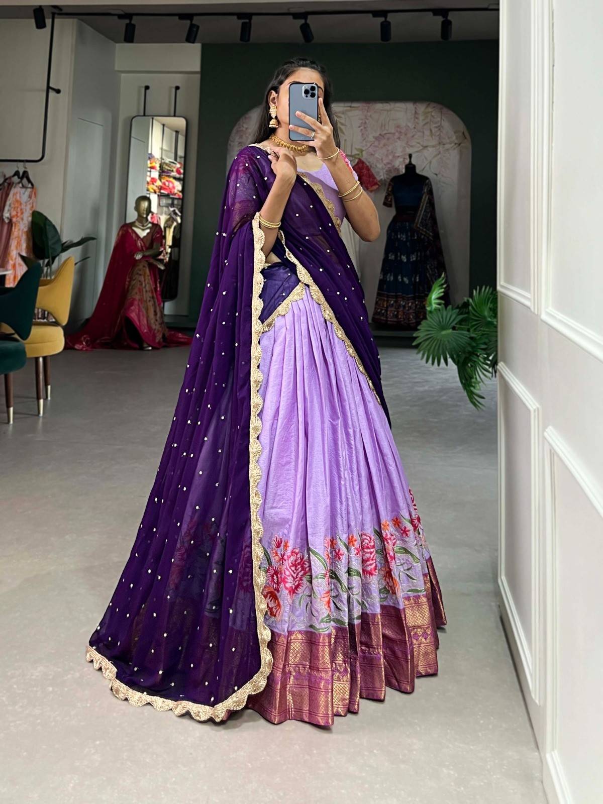 Embroidery Cotton Silk Lehangas