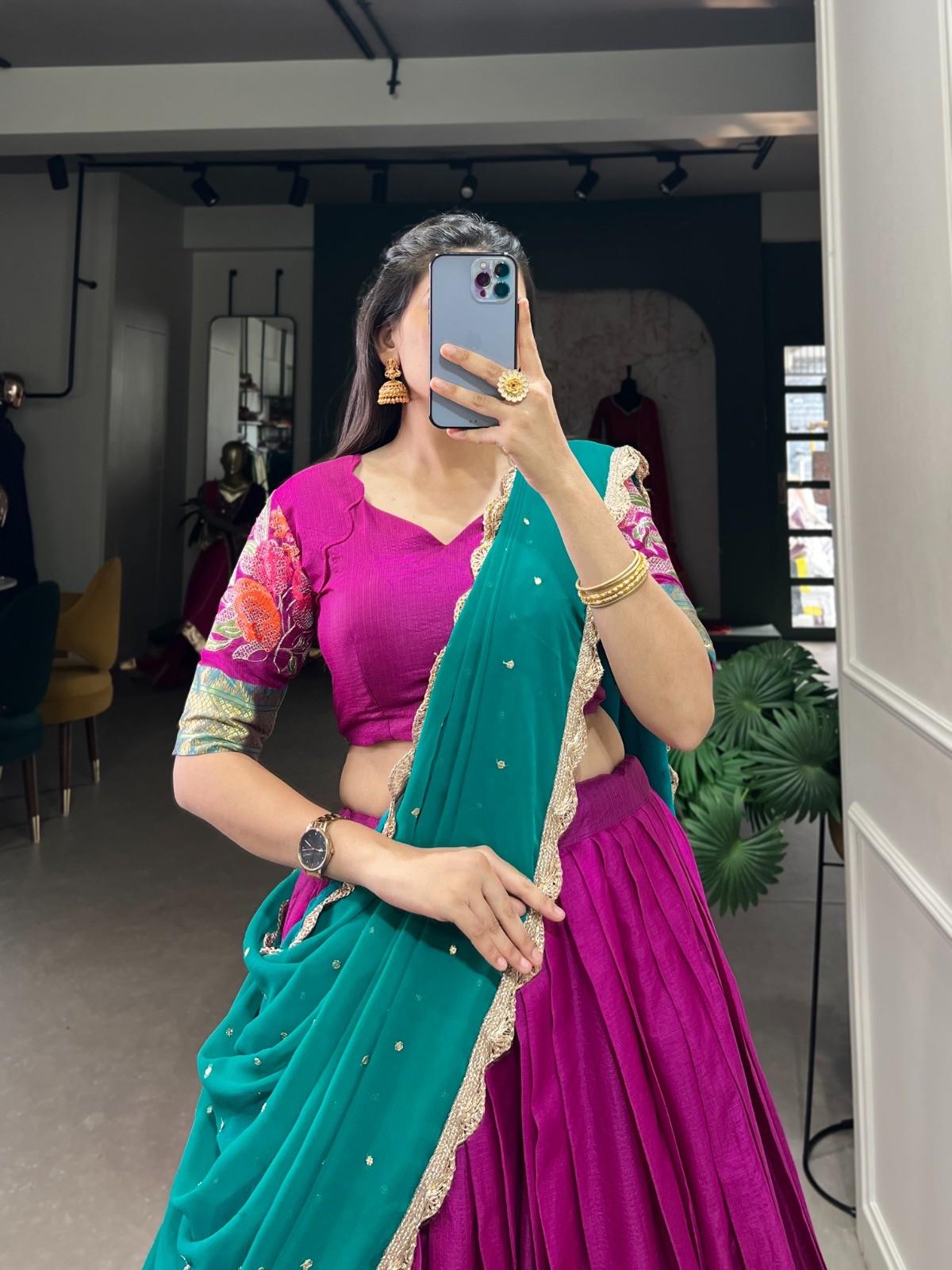 Embroidery Cotton Silk Lehangas