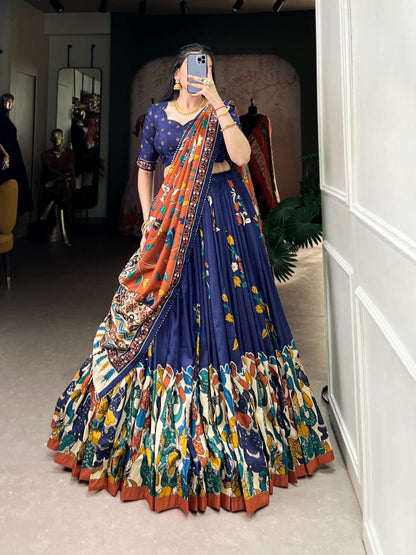 Kalamkari Tussar Silk Lehangas
