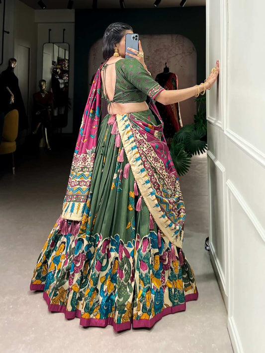 Kalamkari Tussar Silk Lehangas