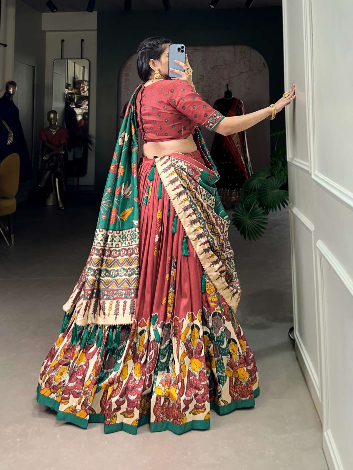 Kalamkari Tussar Silk Lehangas