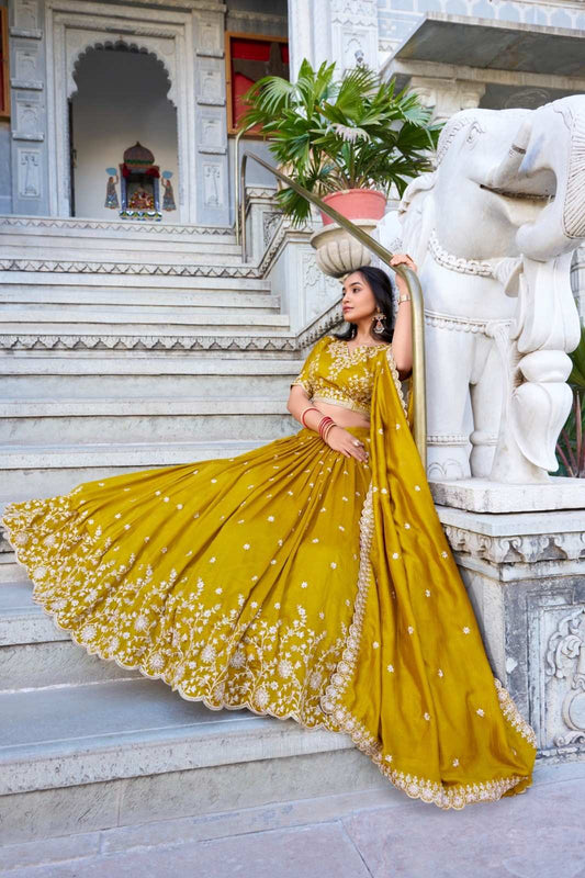 Embroidery Vichitra Silk Lehanga