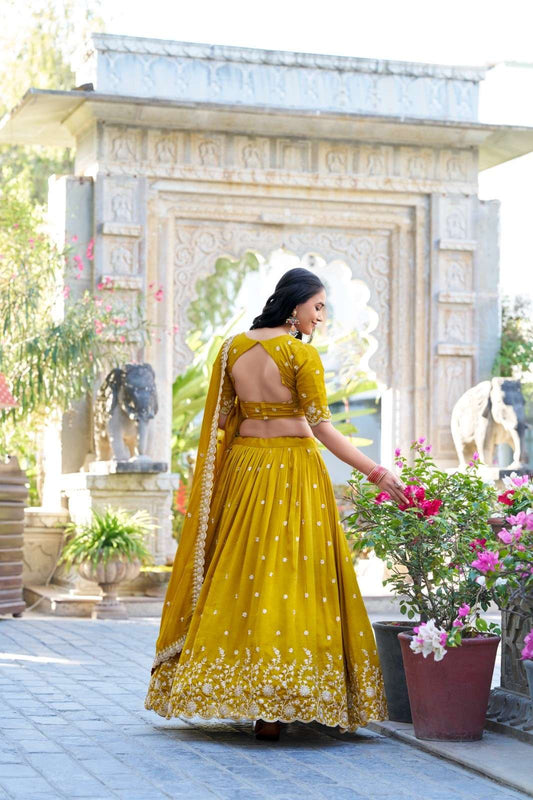 Embroidery Vichitra Silk Lehanga