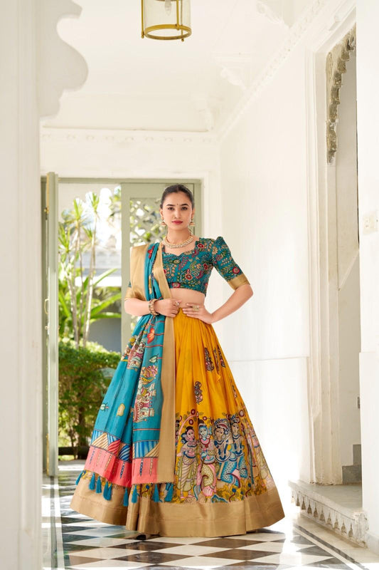 Kalamkari Dola Silk Lehangas