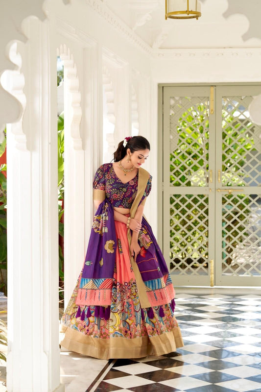 Kalamkari Dola Silk Lehangas
