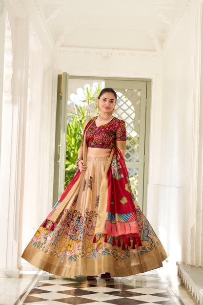 Kalamkari Dola Silk Lehangas