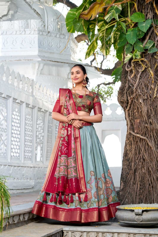 Jaquard Dola Silk Lehangas
