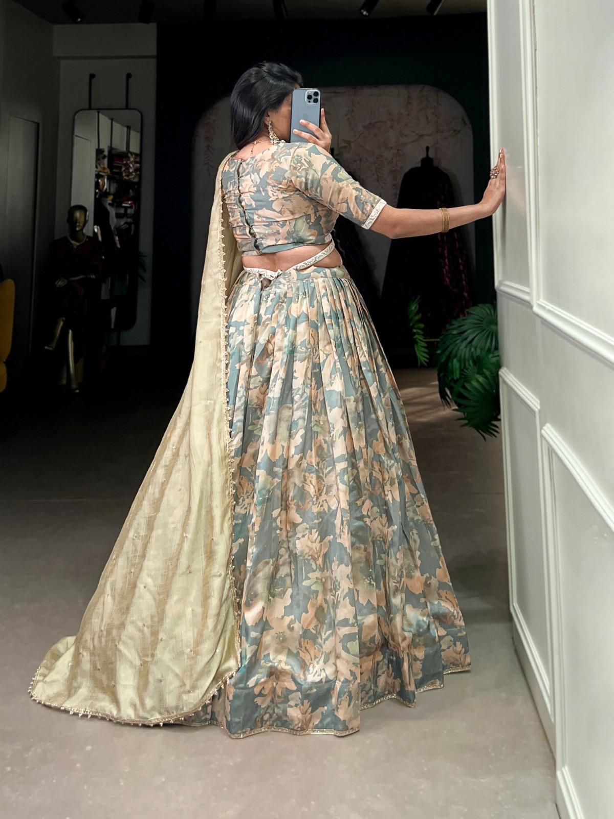 Printed Tussar Silk Lehanga