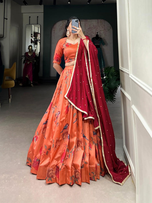 Printed Tussar Silk Lehanga