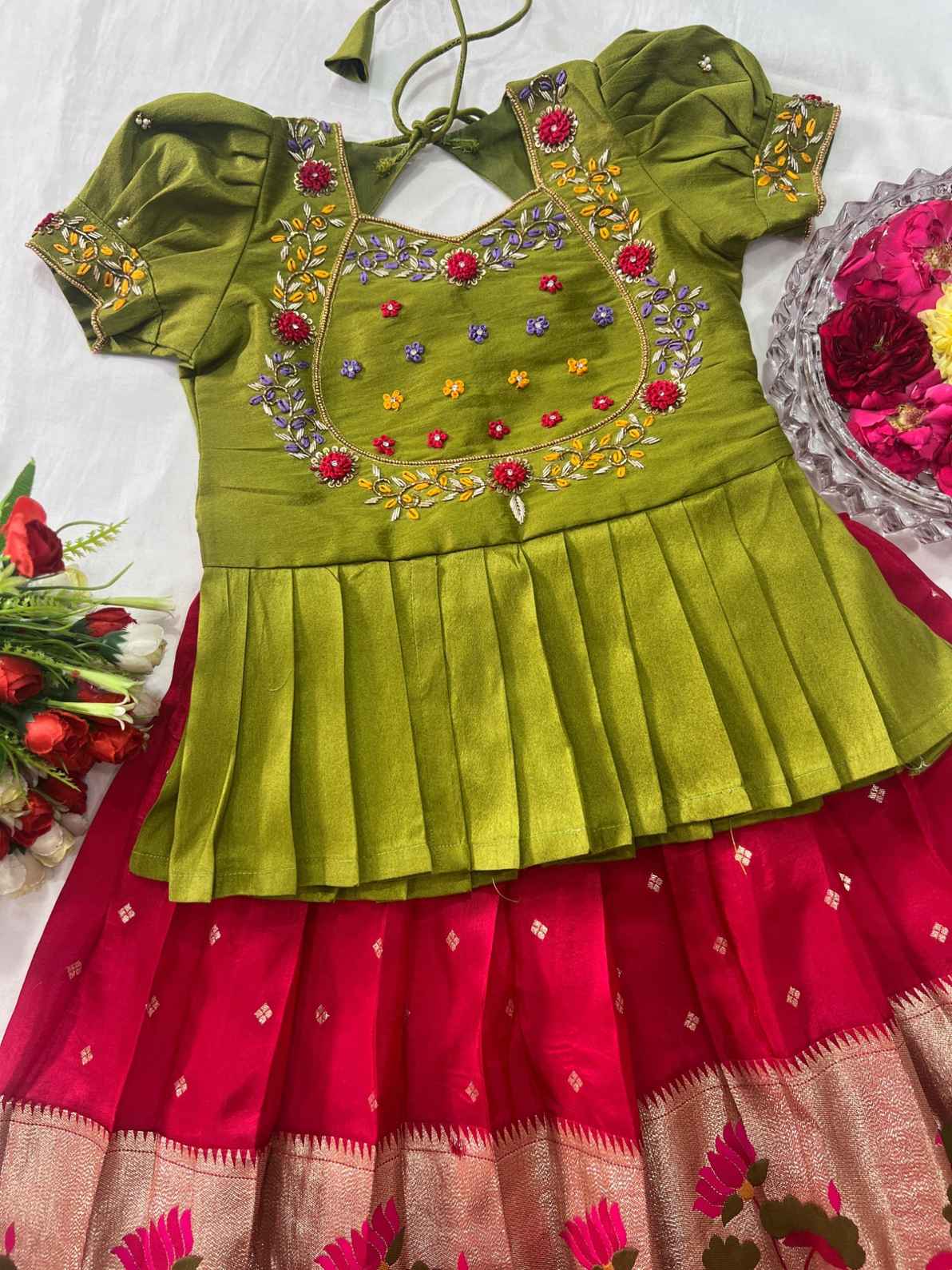 Kid's Scallop Dola Silk Lehanga