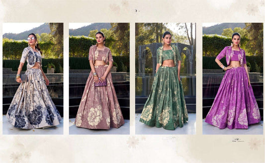 Floral Tussar Silk Lehangas