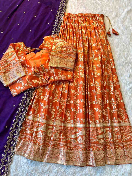 Embroidery Tissue Silk Lehanga