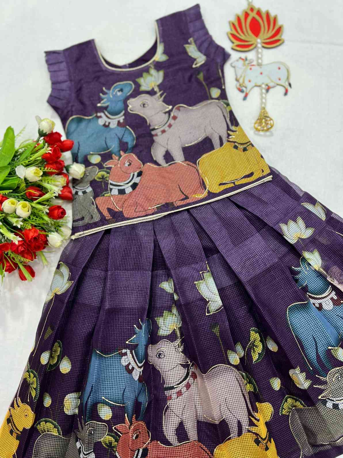 Kid's Pichwai Kota Crop Top Set