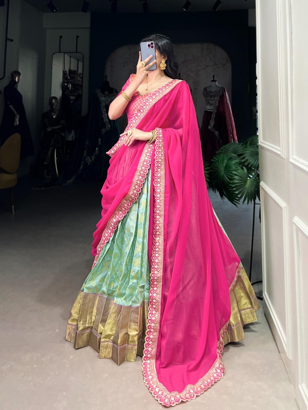 Jaquard Silk Lehangas