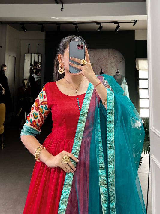 Printed Dola Silk Gown