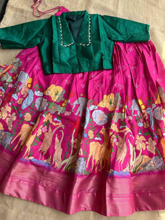 Kalamkari Dola Silk Lehangas