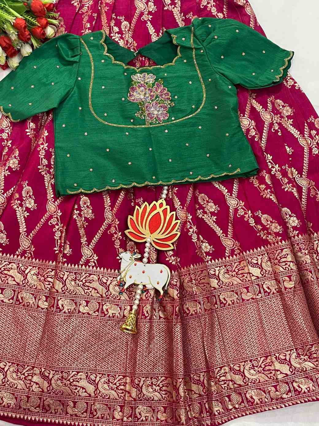 Kid's Banarasi Crepe Lehenga