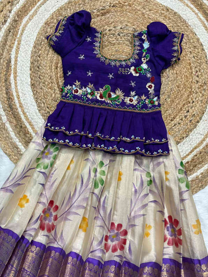 Kid's Painted Soft Tissue Lehengas
