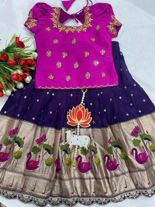 Kid's Dola Silk Paithani Lehenga