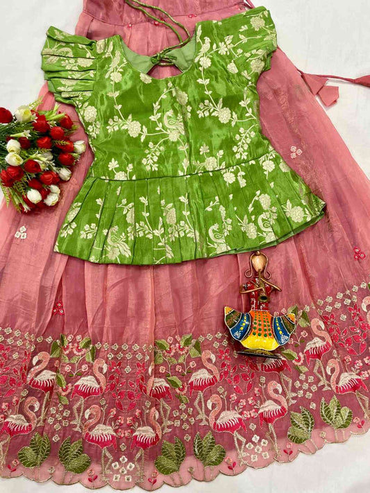 Kid's Viscose Gold Crush Lehenga