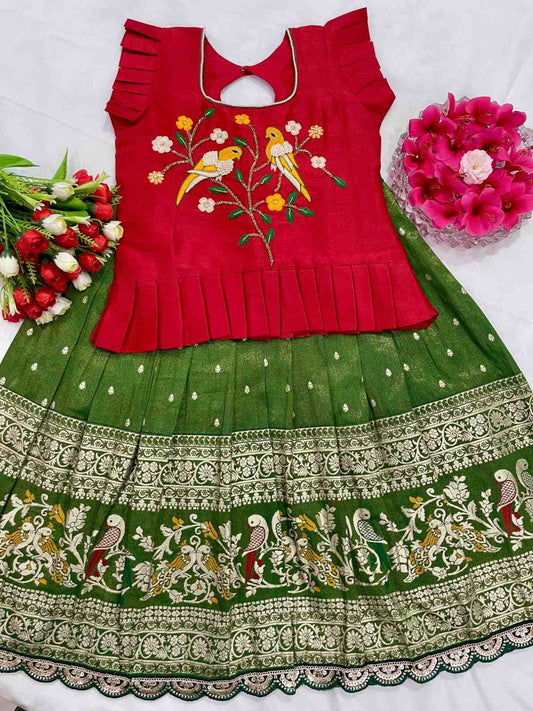 Kid's Tissue Scallop Lehenga