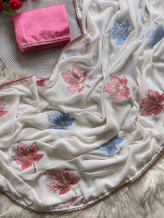 Georgette Hand Brush Paint Saree