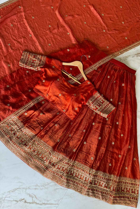 Glass Tissue Embroidery Lehengas