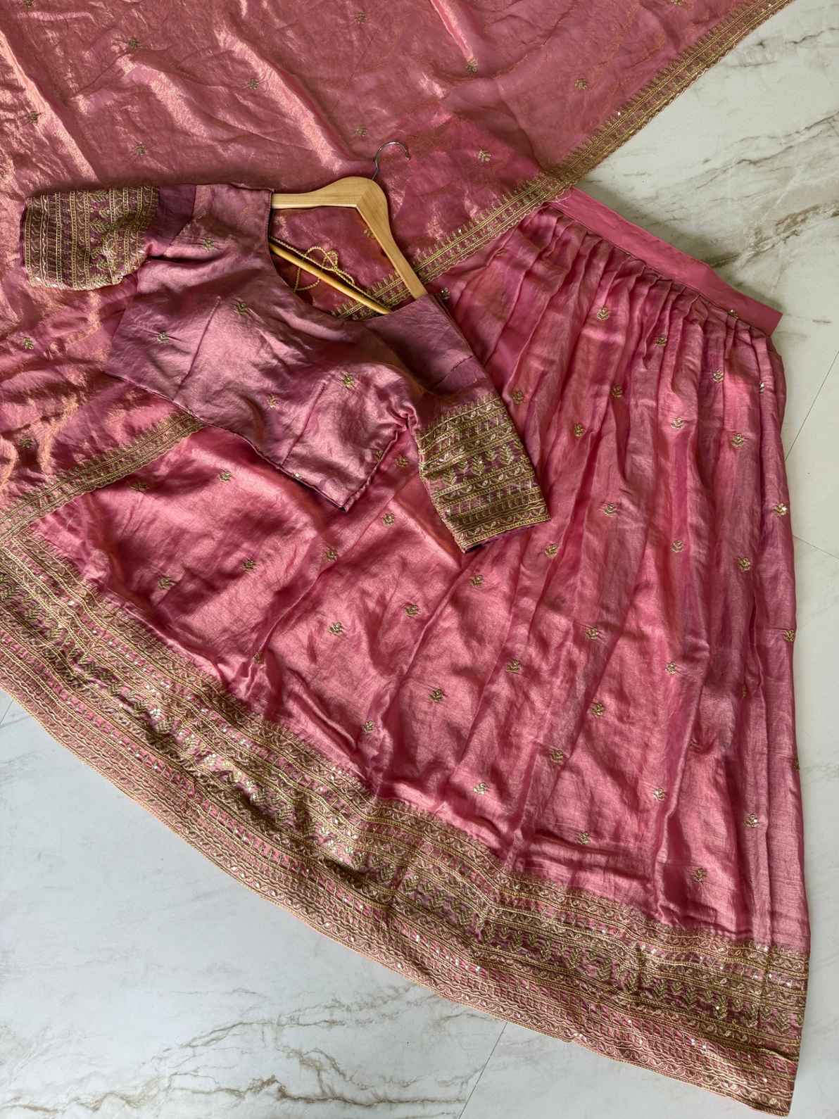 Glass Tissue Embroidery Lehengas