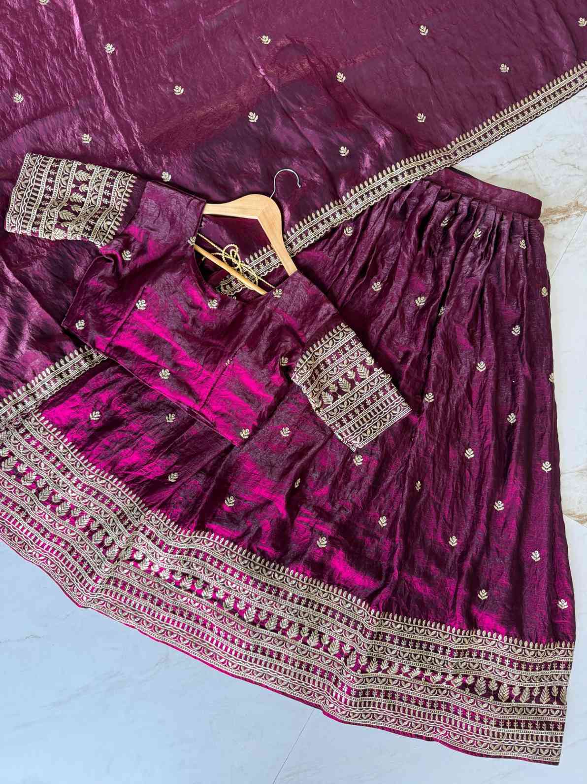 Glass Tissue Embroidery Lehengas
