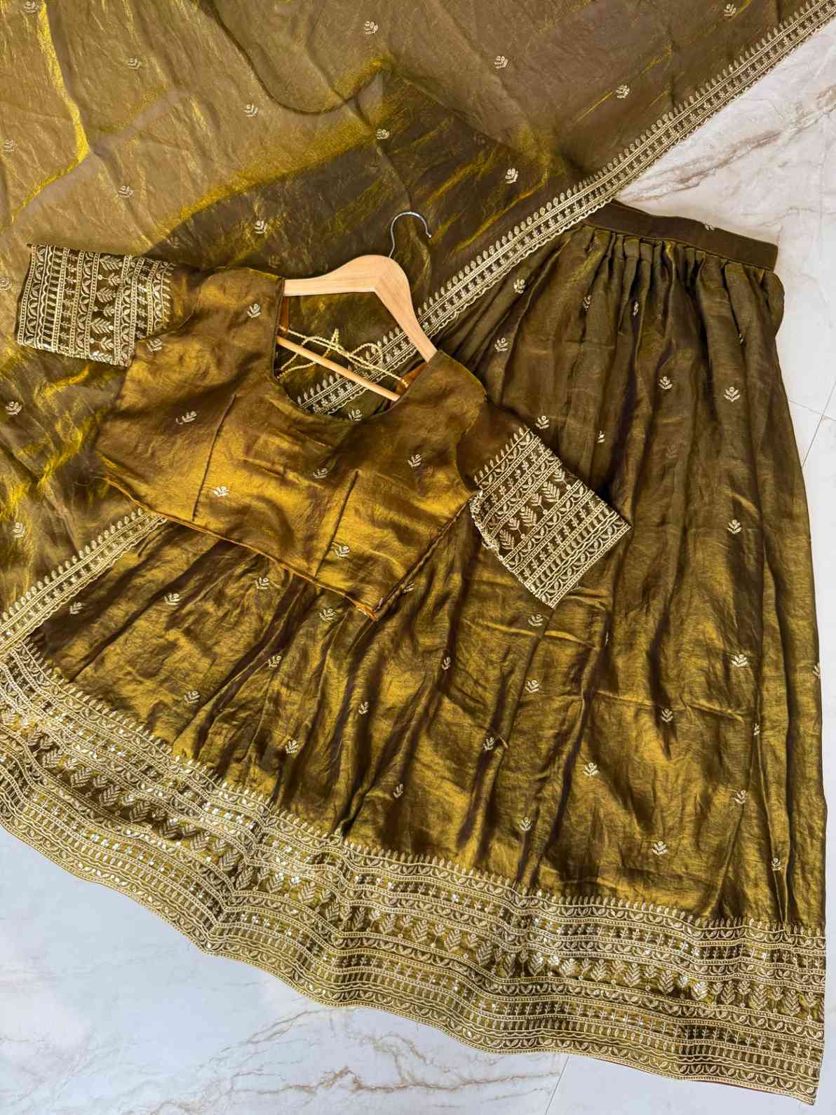Glass Tissue Embroidery Lehengas