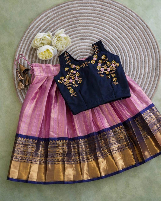 Kid's Kanchipuram Soft Silk Skirt Set
