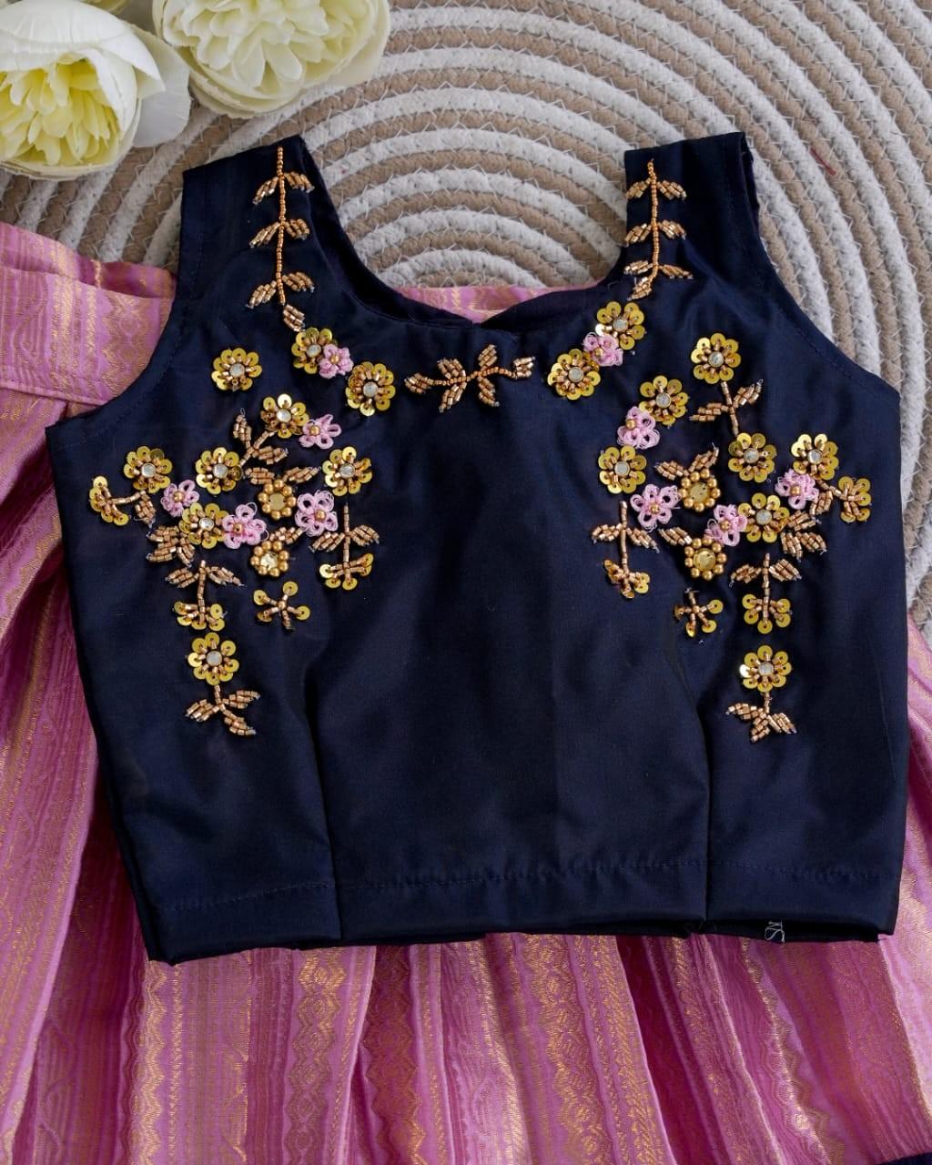 Kid's Kanchipuram Soft Silk Skirt Set