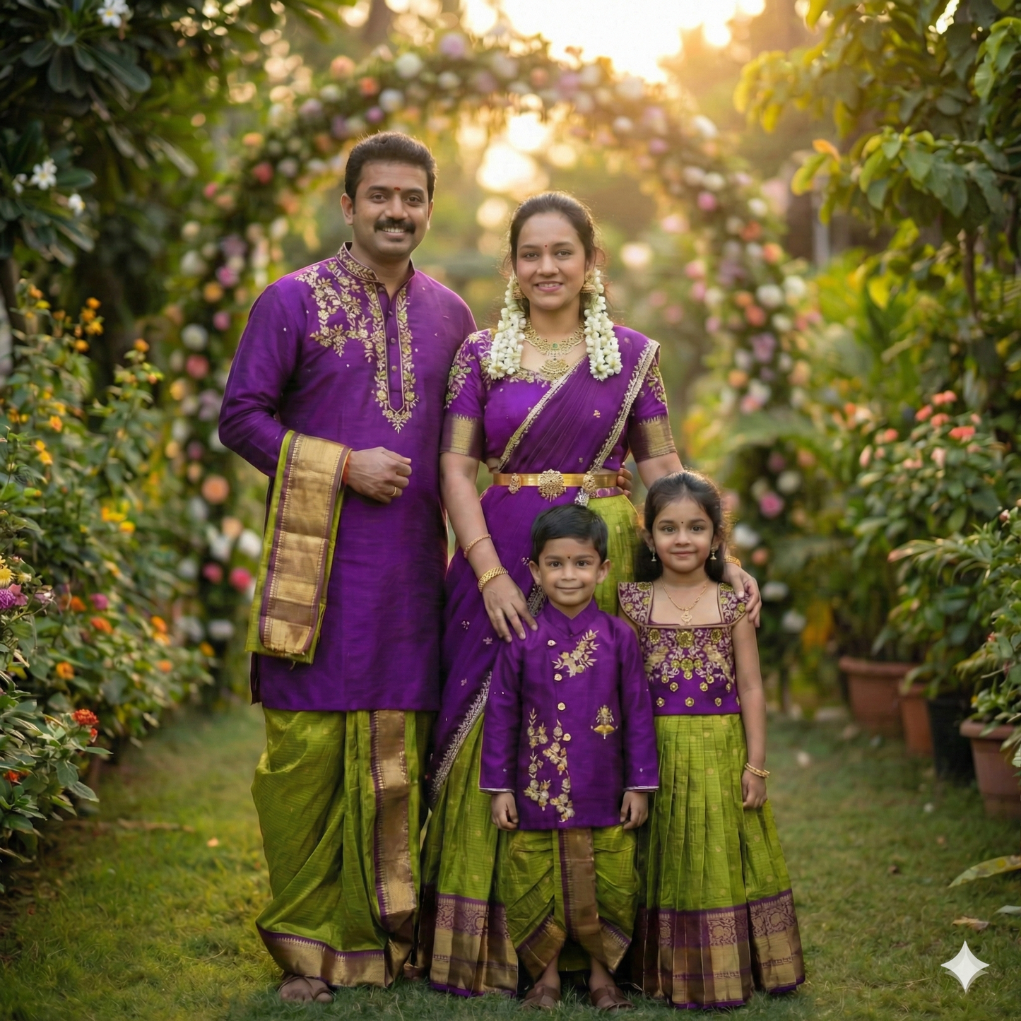 Soft semi Kanchi family outfit – full family – Arhas Couture