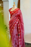 Fancy Banarasi Kora tissue stripe saree with handwork embroidery – Arhas Couture