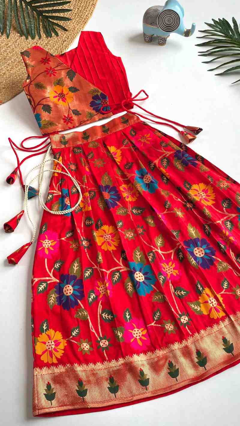 Kids silk blend lehenga – red – Arhas Couture