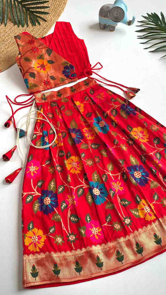 Kids silk blend lehenga – red – Arhas Couture