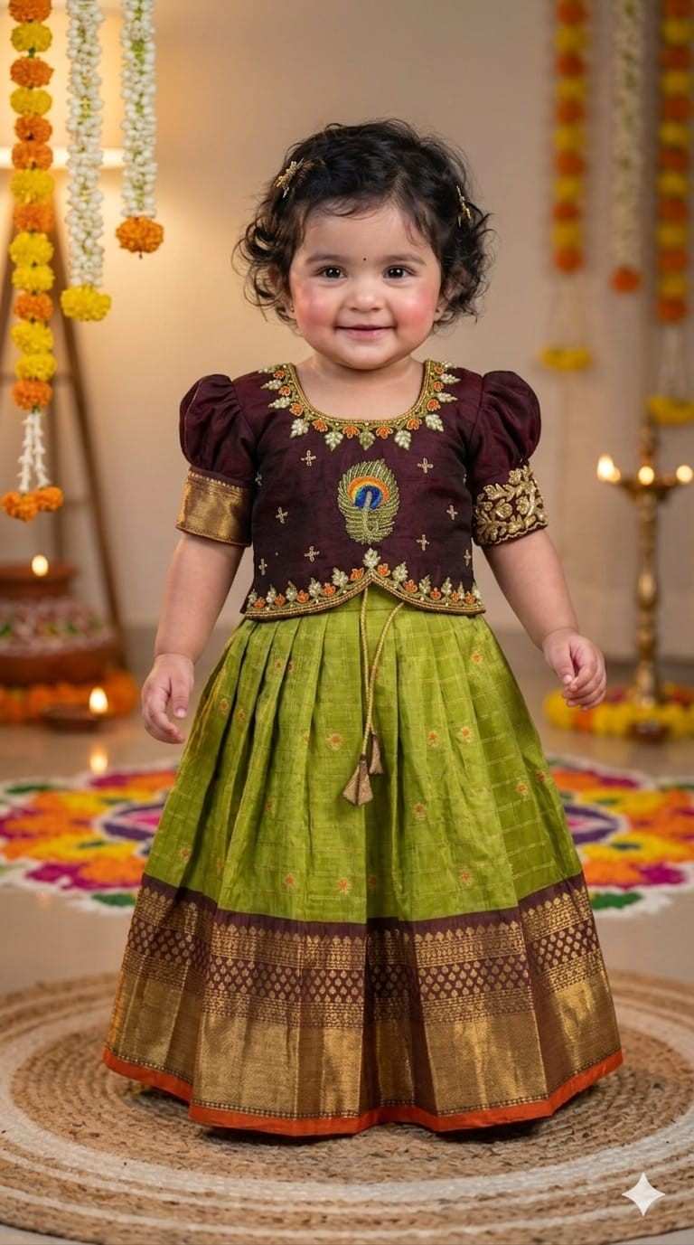 Semi Kanchi family outfit – green – Arhas Couture