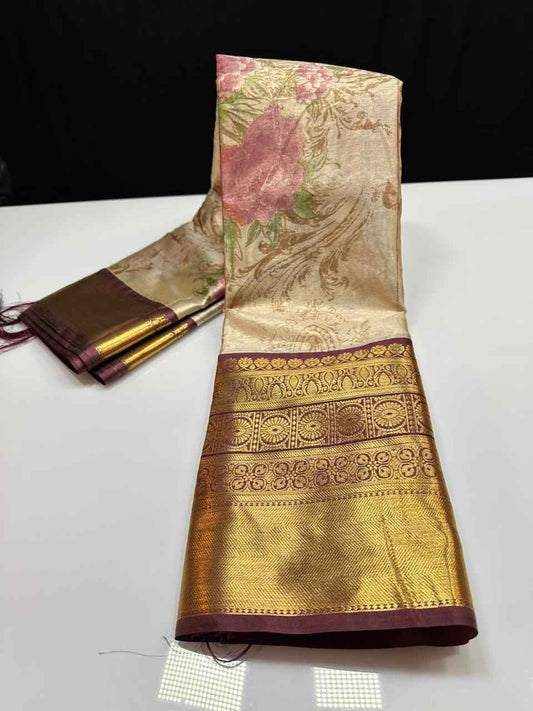 Brush Painted Banarasi Tissue Silk Sarees