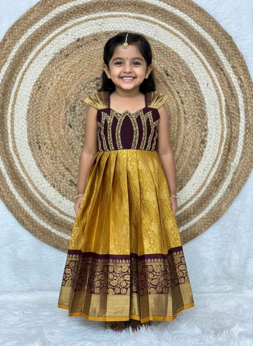 Kids soft Kanchi raw silk frock – 4 colours – 6 months to 15 years – Arhas Couture