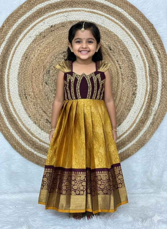 Kids soft Kanchi raw silk frock – 4 colours – 6 months to 15 years – Arhas Couture