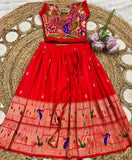 Kids soft silk Paithani lehenga – 7 colours – 1 to 15 years – Arhas Couture