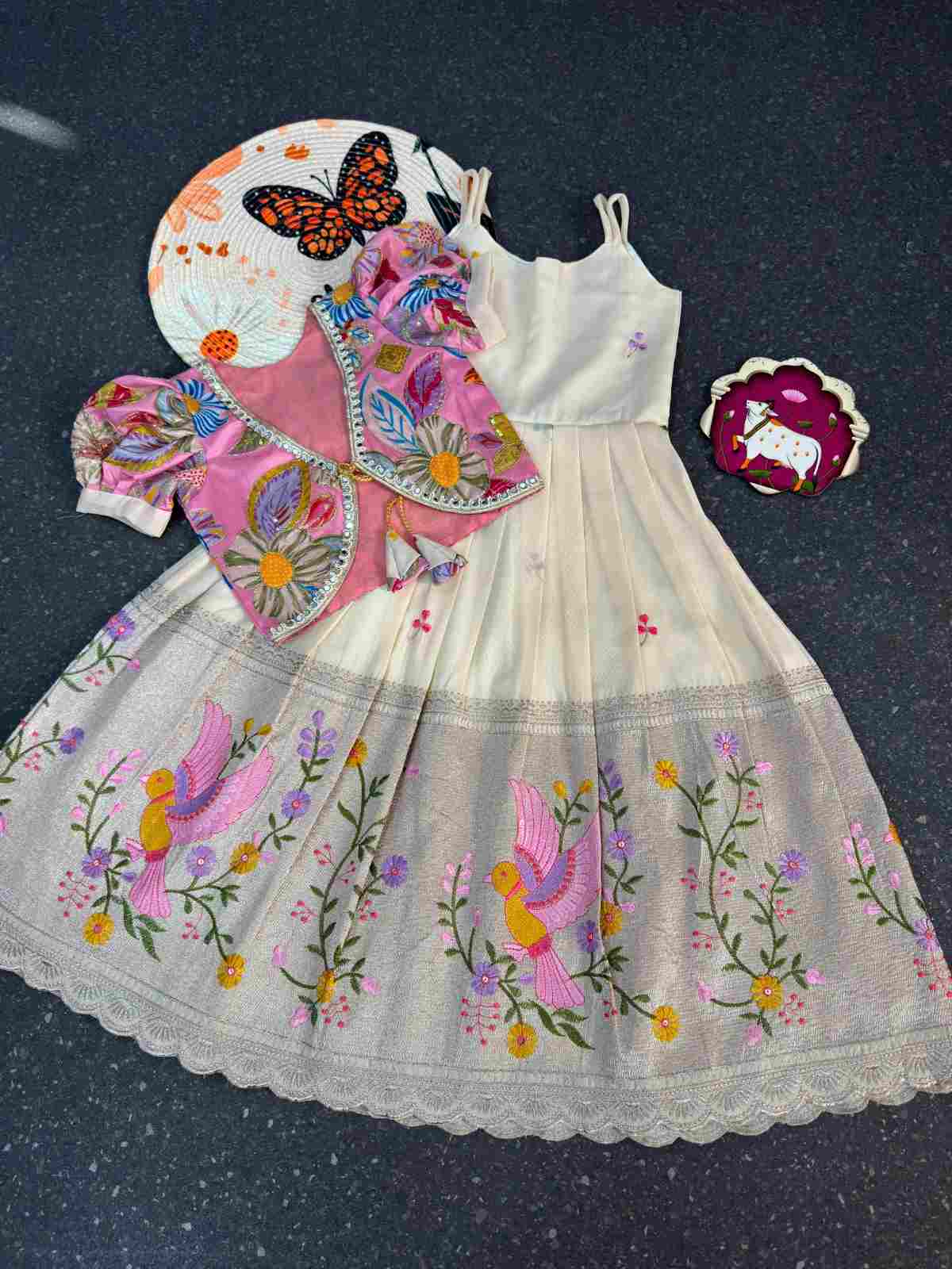 Kid's Embroidered Tissue Silk Gowns