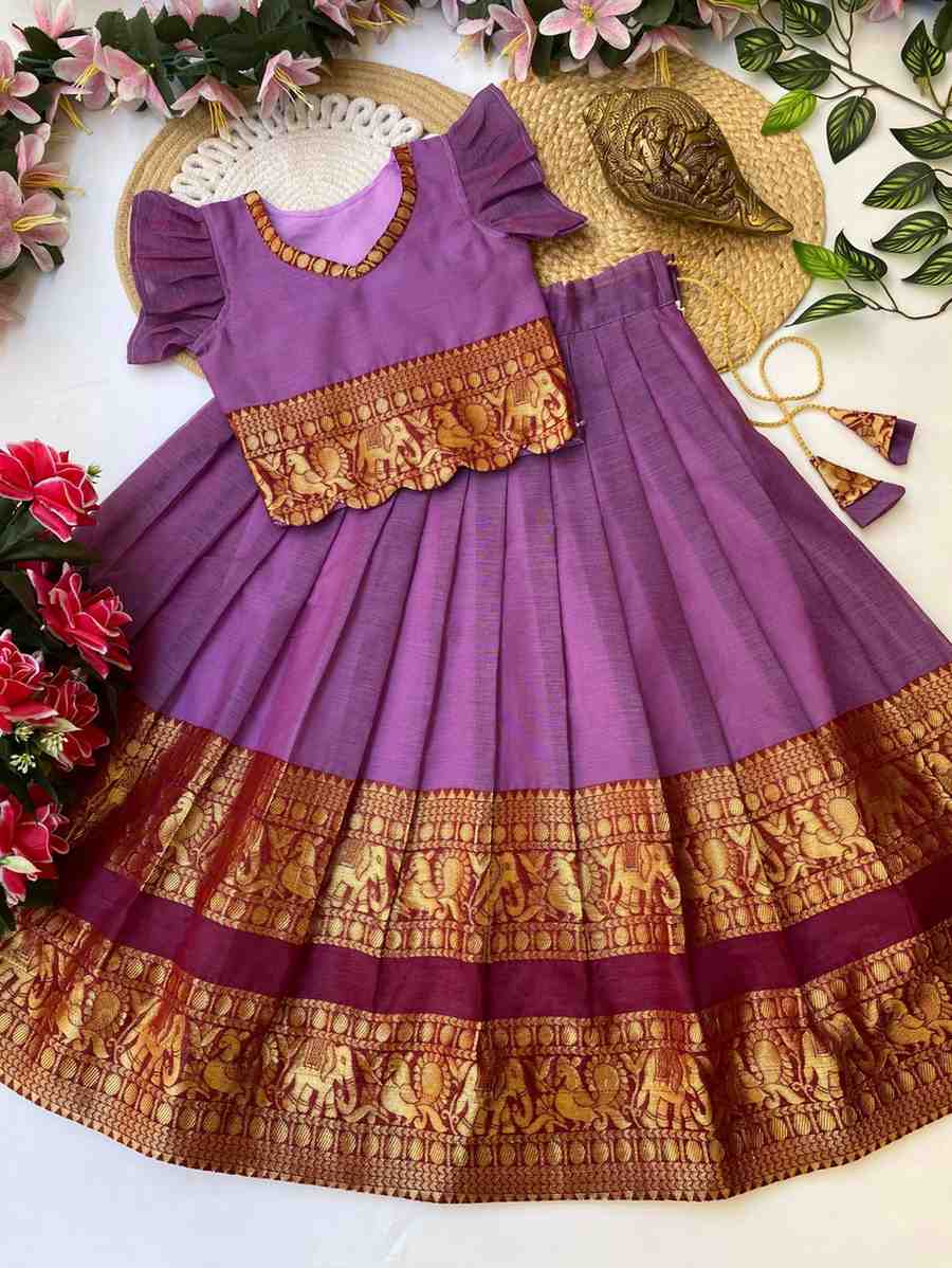 Kids Narayanpet lehenga – lavender – Arhas Couture